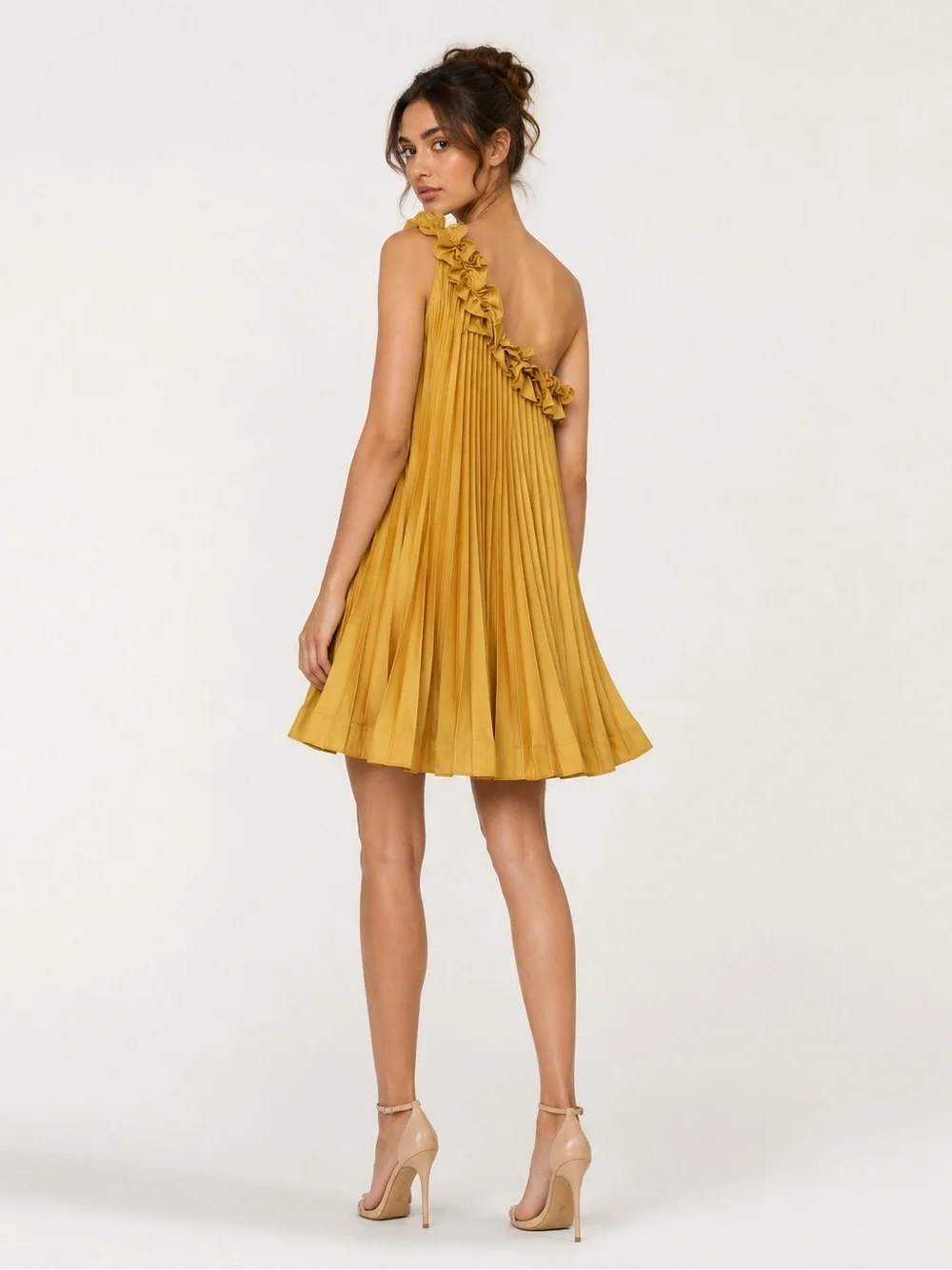 Vintage BCBGMAXAZRIA Cece Pleated One-Shoulder Dress XS NWT Canary Yello